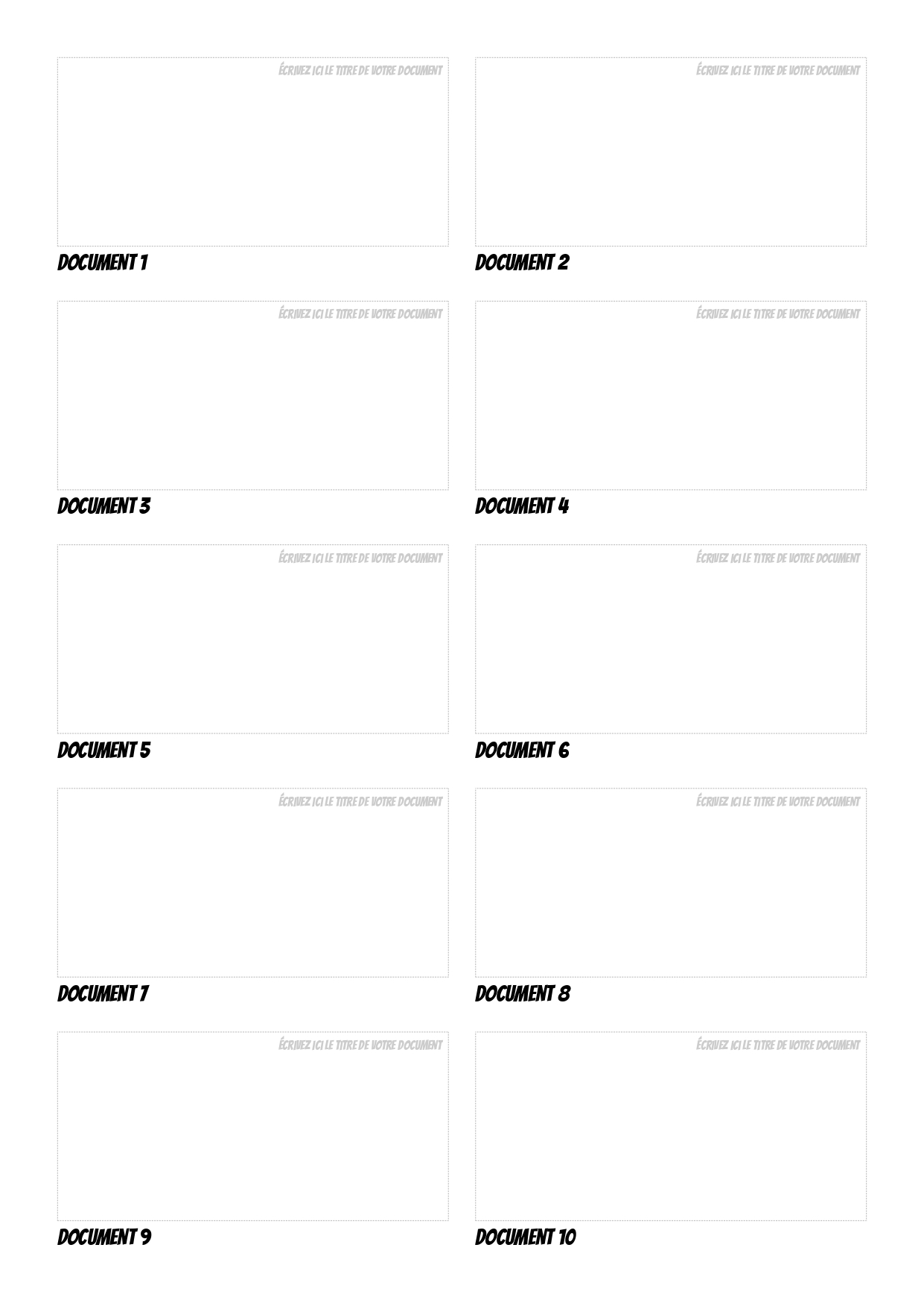 La planche des cartes Document 1 à 10