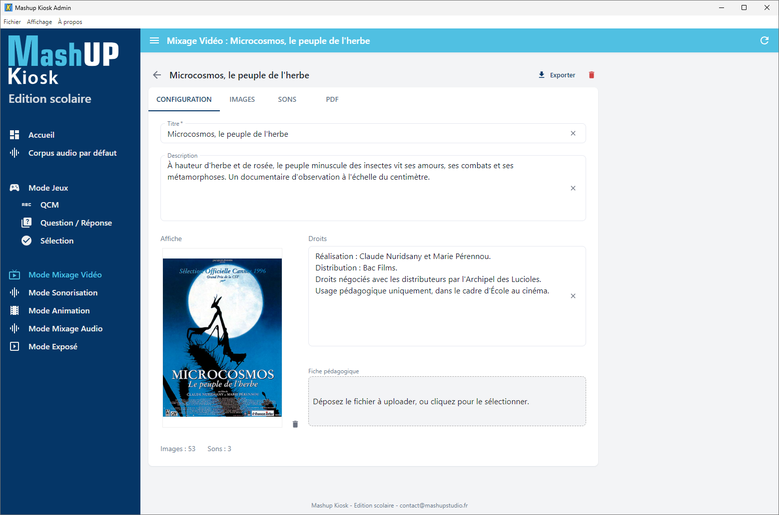 Création d'un corpus de médias dans l'administration Mashup Kiosk